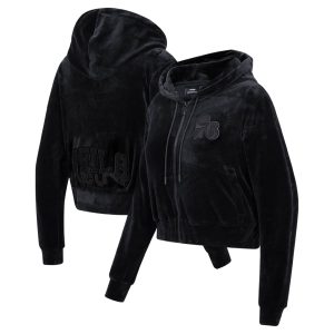 Pro Standard Philadelphia 76ers Women's Triple Black Velour Full Marvelous Zip Hoodie High - demand item! Order this sought - after jersey immediately.