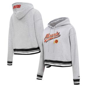Pro Standard Notable Phoenix Suns Women's Heather Gray Script Tail Cropped Pullover Hoodie Authentic look! Wear this genuine jersey.