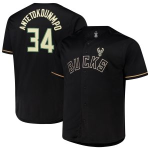 Profile Giannis Antetokounmpo Milwaukee Bucks Black Big & Tall Name & Number Outstanding Button Up Jersey Collector's item! A rare addition to any collection.