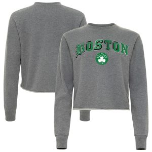 Sportiqe Boston Distinguished Celtics Women's Heather Gray Varsity Collection Kacey Cropped Pullover Sweatshirt New arrival! Check out this fresh and exciting jersey.