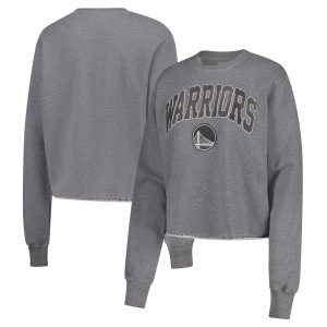 Sportiqe Golden State Warriors Women's Heather Gray Varsity Collection Kacey Unique Cropped Pullover Sweatshirt Experience luxury! Order this high - end jersey.
