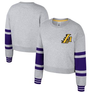 Stadium Essentials Los Angeles Lakers Women's Heather Gray 2024/25 City Edition Stylish Scrimmage Cropped Pullover Sweatshirt Collector's item! A rare addition to any collection.