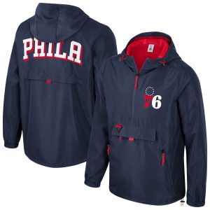 Stadium Essentials Philadelphia 76ers Unisex Navy Compete Quarter Exquisite Zip Windbreaker Jacket Collectors