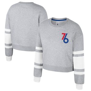 Stadium Essentials Philadelphia 76ers Women's Heather Gray Magnificent 2024/25 City Edition Scrimmage Cropped Pullover Sweatshirt Sports fans
