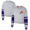 Stadium Essentials Phoenix Suns Women's Heather Gray 2024/25 City Edition Scrimmage Cropped Pullover Delightful Sweatshirt Sports enthusiasts