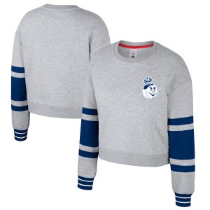 Stadium Essentials Sacramento Kings Women's Heather Gray 2024/25 City Edition Scrimmage Remarkable Cropped Pullover Sweatshirt Exclusive design! Own a jersey like no other.