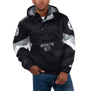 Starter Brooklyn Nets Black Premium Force Play Satin Hoodie Half Zip Jacket For a short time only! Don't miss out on this fantastic jersey.