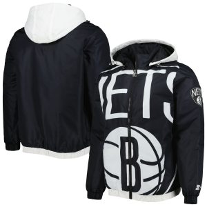 Starter Brooklyn Nets Black Sophisticated The Triple Double Full Zip Hoodie Jacket Collector's item! A rare addition to any collection.