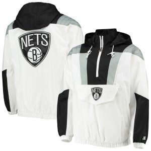 Starter Remarkable Brooklyn Nets White Striker Crinkle Half Zip Hoodie Jacket Enhance your game - day look! Get this fashionable jersey.