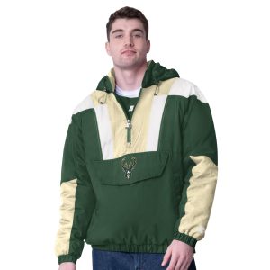 Starter Milwaukee Bucks Hunter Green/Cream Charger Half Zip Pullover Jacket Glamorous Be a part of the action! Get this game - ready jersey.