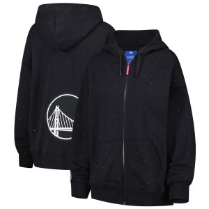 Terez Golden State Warriors Women's Black Splendid Oversized Allover Gemstone Full Zip Hoodie Sports fans