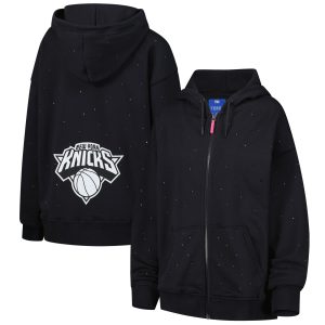 Terez New York Knicks Women's Black Oversized Allover Gemstone Full Zip Hoodie Stylish Sports enthusiasts