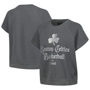 The Dashing Wild Collective Boston Celtics Women's Gray Embroidered Fleece Raglan Short Sleeve Pullover Sweatshirt Time - sensitive! Order now before the deal expires.