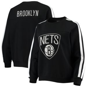 The Wild Collective Brooklyn Nets Women's Black Perforated Logo Pullover Refined Sweatshirt Sports enthusiasts