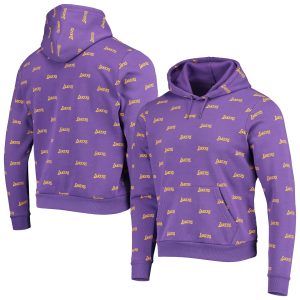 The Wild Collective Los Angeles Lakers Glamorous Unisex Purple Allover Logo Pullover Hoodie Don't be left out! Get this stylish jersey and show your team pride.