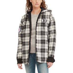 Tommy Jeans Brooklyn Nets Women's Alluring Black/Cream Molly Flannel Full Zip Hoodie Gift idea! Surprise a sports fan with this amazing jersey.