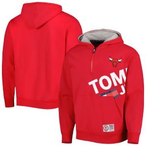 Tommy Jeans Chicago Admirable Bulls Red Bernard Half Zip Hoodie Collector's item! A rare addition to any collection.