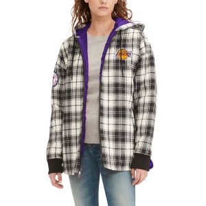 Tommy Jeans Los Angeles Lakers Women's Black/Cream Molly Flannel Full Zip Refined Hoodie Stand out from the crowd! Wear this eye - catching jersey.
