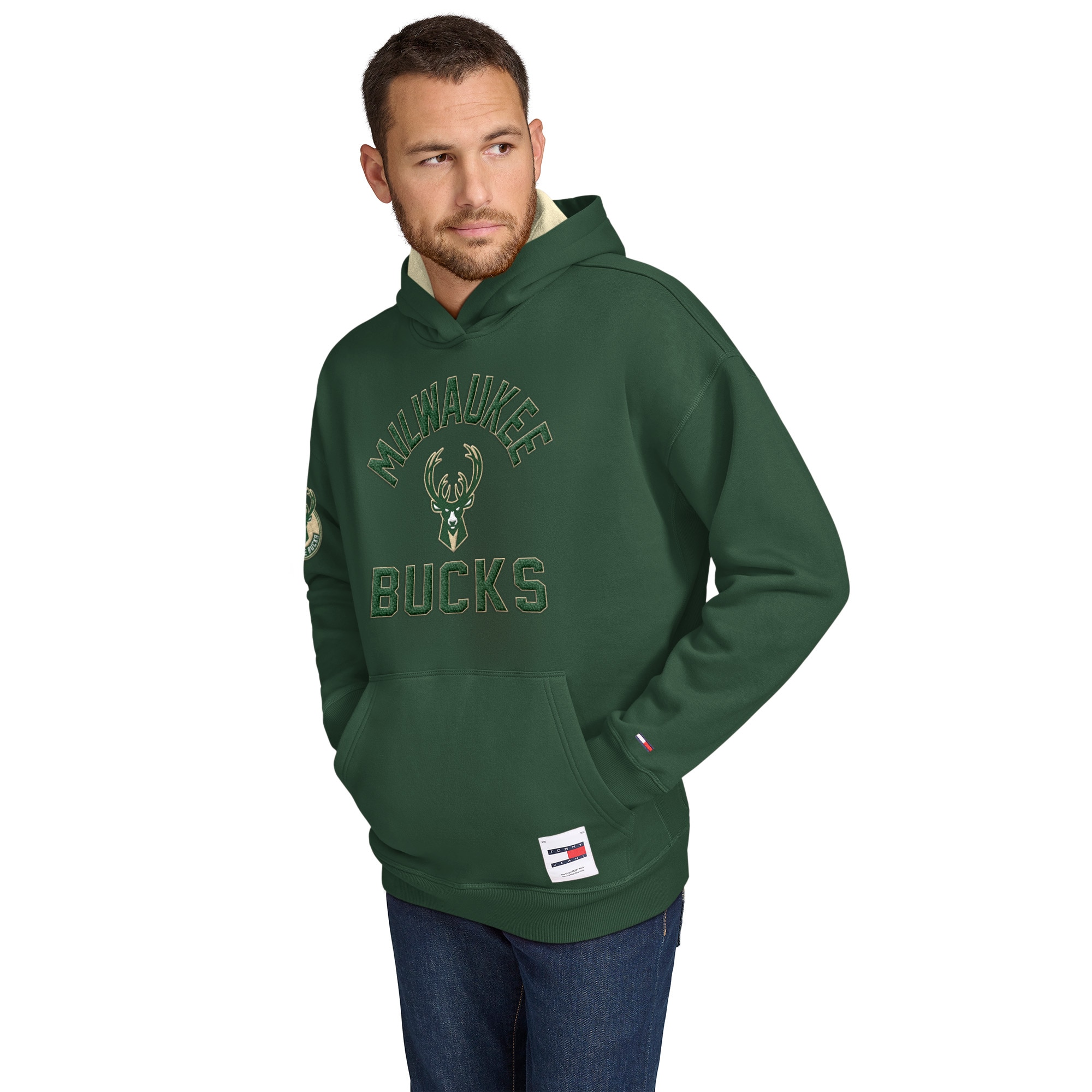 Tommy Jeans Milwaukee Prime Bucks Hunter Green Sebastian Pullover Hoodie Exclusive design! Own a jersey like no other.