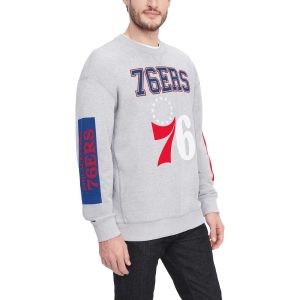 Tommy Jeans Distinguished Philadelphia 76ers Heather Gray Hayes Crew Neck Pullover Sweatshirt Retailers