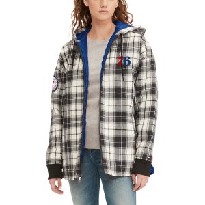 Tommy Jeans Philadelphia 76ers Women's Black/Cream Molly Flannel Full Zip Hoodie Gorgeous Limited stock! Be quick and grab this must - have jersey to support your team.