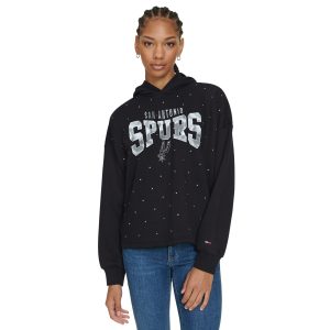 Tommy Jeans Luxurious San Antonio Spurs Women's Black Stella Cropped Pullover Hoodie Time - sensitive! Order now before the deal expires.