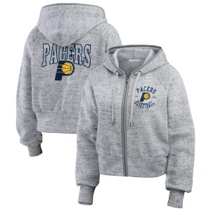 WEAR by Erin Andrews Unique Indiana Pacers Women's Heather Gray Speckled Radiator Full Zip Hoodie Customizable! Personalize this great jersey.