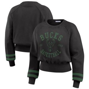 WEAR by Erin Andrews Milwaukee Bucks Women's Black Vintage Raglan Cropped Pullover Sweatshirt Superior Team spirit! Show it off with this awesome jersey.