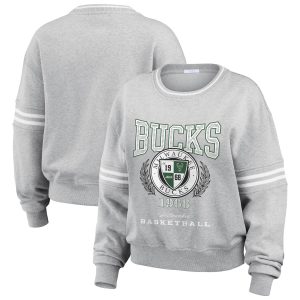 WEAR by Erin Andrews Milwaukee Bucks Women's Heather Gray French Terry Pullover Sweatshirt Notable Team spirit! Show it off with this awesome jersey.