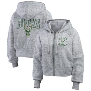 WEAR by Erin Andrews Milwaukee Bucks Women's Heather Enchanting Gray Speckled Radiator Full Zip Hoodie Sports enthusiasts