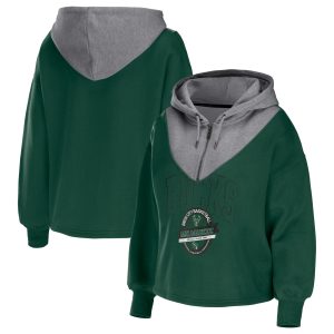 WEAR by Erin Andrews Milwaukee Bucks Women's Hunter Green Pieced Quarter Zip Alluring Hoodie Jacket Trending now! Grab this hot jersey while you can.