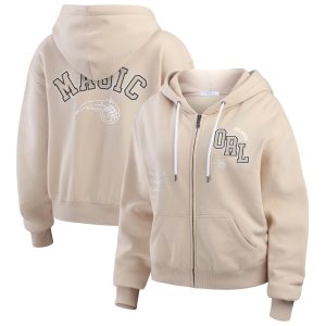 WEAR by Erin Andrews Exceptional Orlando Magic Women's Tan Tonal Felt Patch Full Zip Hoodie Experience luxury! Order this high - end jersey.
