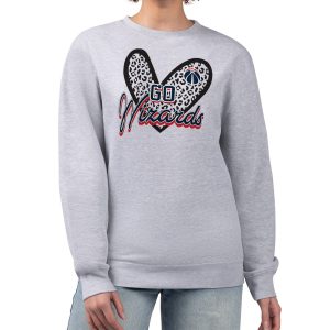 Washington Wizards G III 4Her by Striking Carl Banks Heather Gray Women's GIII 4 Her Leopard Heart graphic Fleece Crewneck sweatshirt New arrival! Check out this fresh and exciting jersey.